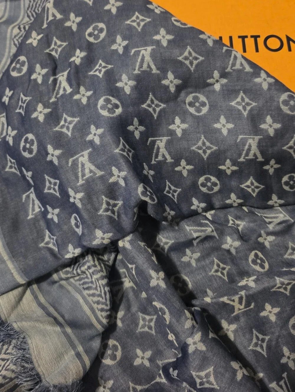 Luxury Monogram Pattern Blue Cream Throw/Scarf